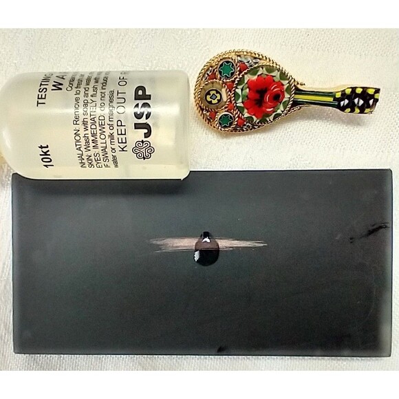 Mandolin Micro Mosaic Pin Brooch Red Green Yellow *Missing Piece In Handle* 10K - Picture 7 of 7